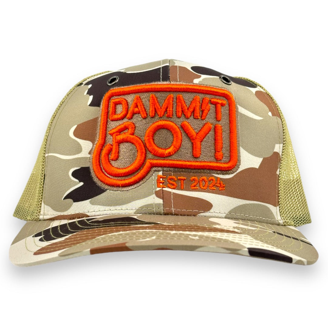 Dammit Boy Hat - Orange Camouflage