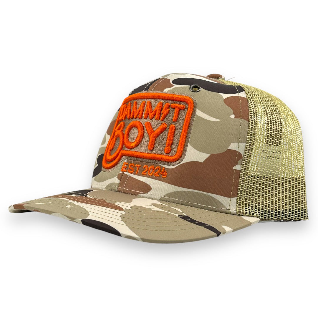 Dammit Boy Hat - Orange Camouflage